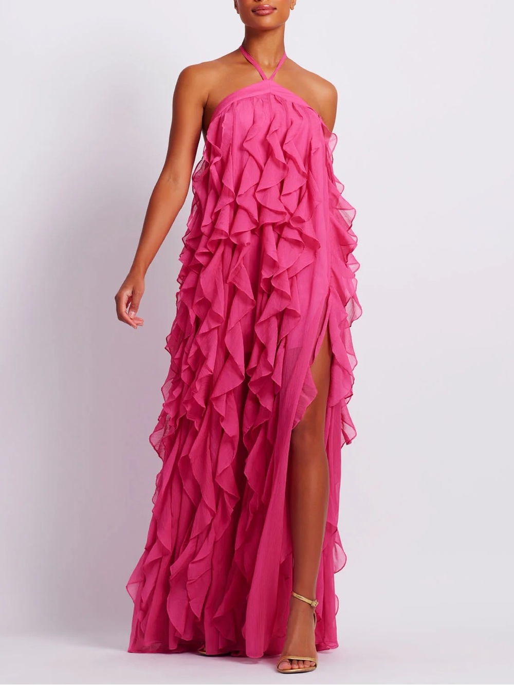 PatBO Hot Pink Ruffled Halter Maxi Dress - Picture 2 of 3